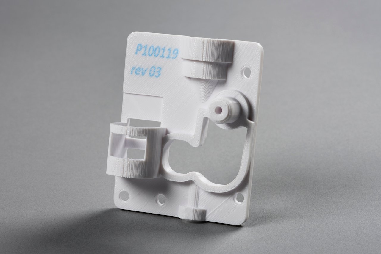  A sample part from the Rize One 3D printer with an identifying label 
