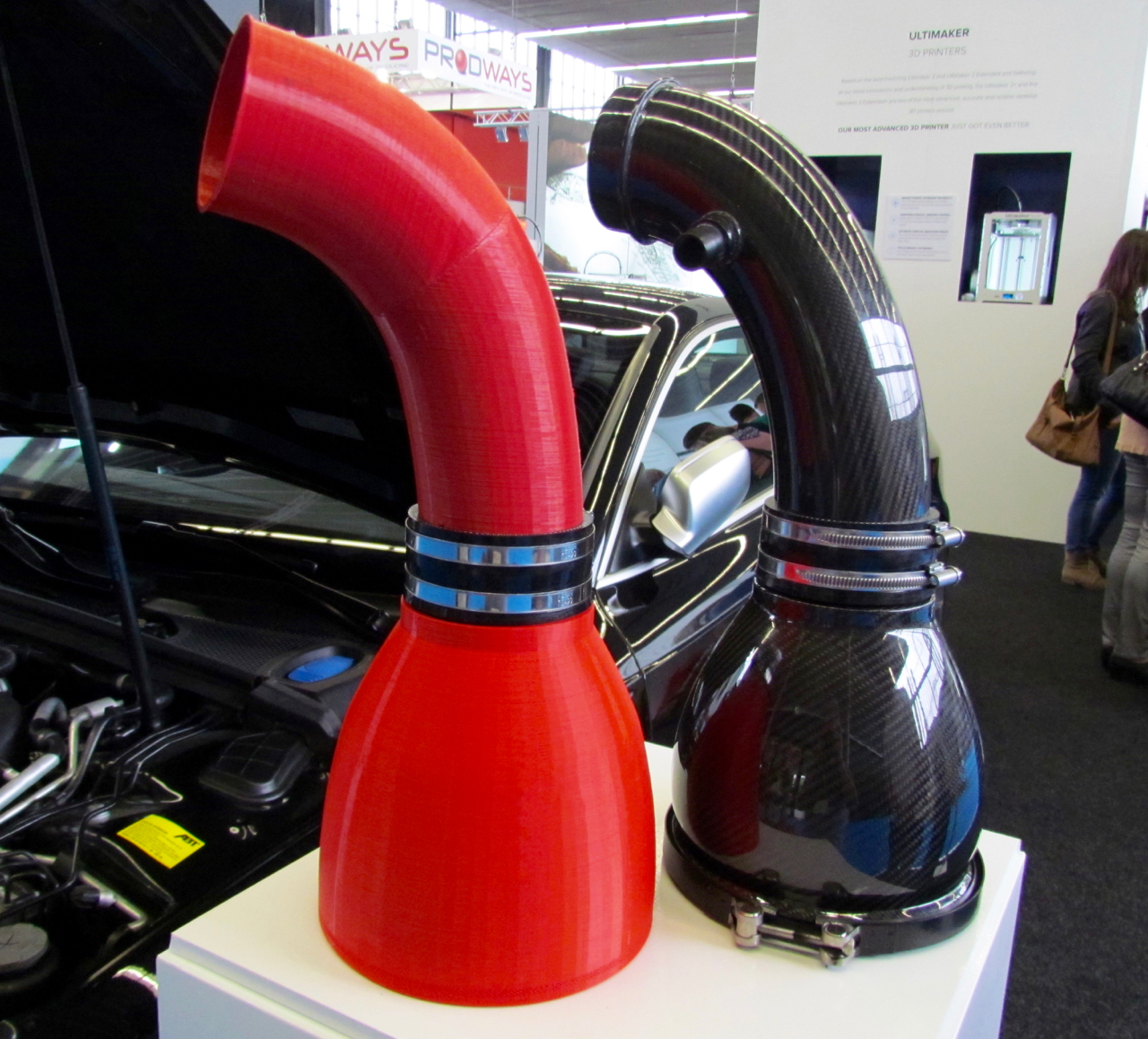  The Eventuri aftermarket air intake prototype and final product, made on the spot with an Ultimaker 2+ Extended 