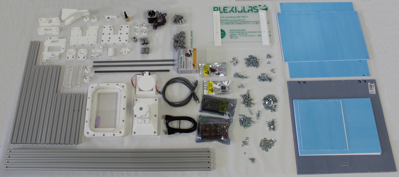  A view of the parts included in the INCUBE3D Start 3D printer kit 