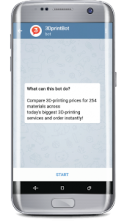  3DPrintler's chatbot interface from the TELEGRAM app 