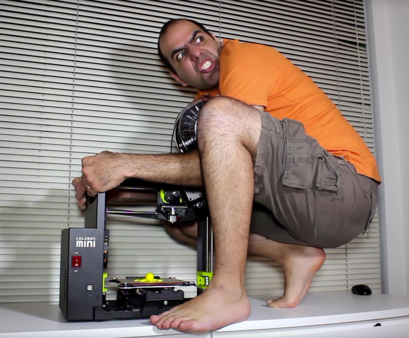  ElectroBoom's Mehdi Sadaghdar protecting his new LulzBot TAZ Mini 3D printer 