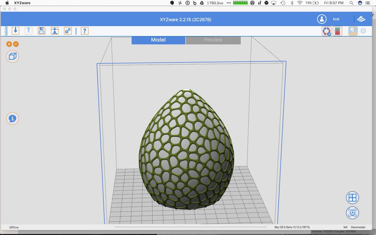  XYZware permits you to specify different materials for two sections of an object 
