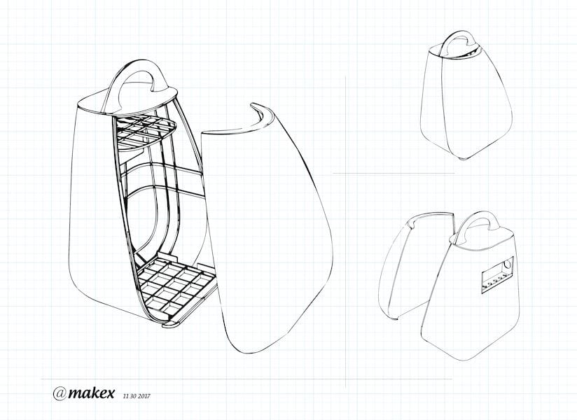  Design sketch of the Migo 3D printer's custom backpack system 