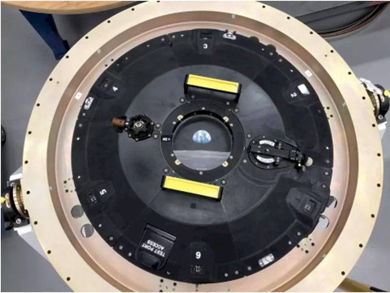  The Orion spacecraft leverages a variant of new Stratasys Antero 800NA to build an intricately connected 3D-printed docking hatch door. (Image courtesy of Business Wire.) 