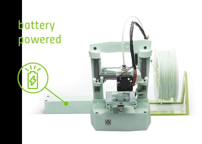  The portable Poly 3D printer with attached battery unit 