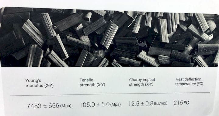  Strong mechanical specifications for Polymaker’s PolyMide-CF, especially the heat deflection temperature [Source: Fabbaloo] 