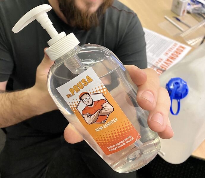 Prusa Research’s in-house made sanitizer [Source: Prusa Research]