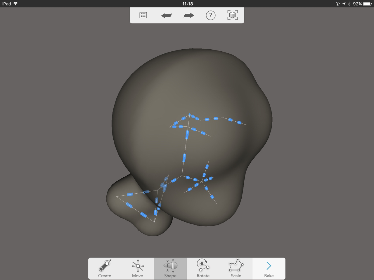  Resizing the shape by manipulating the skeleton points in Autodesk Sculpt+ 