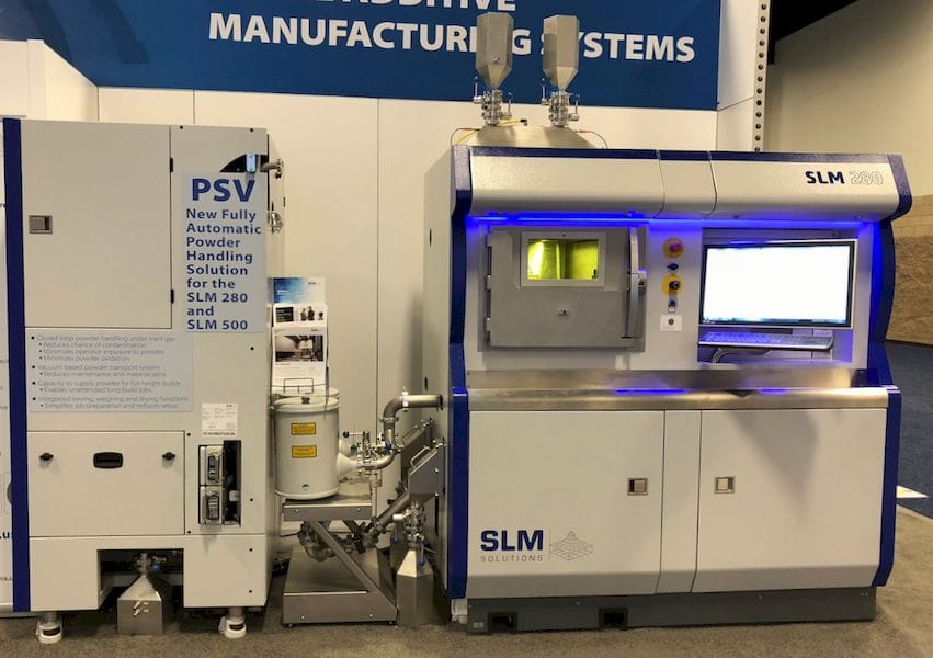  The SLM 280 3D metal printer, with the PSV powder management accessory attached 