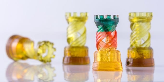  Multimaterial 3D printed objects created by shuffling the resin tanks on the T3D 